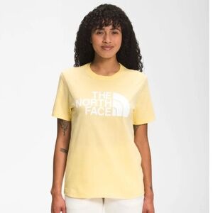 The North Face - Women t-shirt- Front white dome logo- medium. Butter yellow